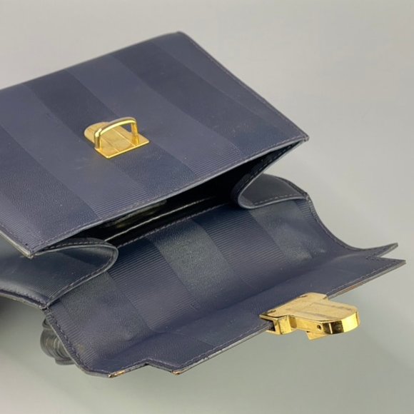 Authentic Vintage FENDI Mini Navy Pequin 2Way Bag - Picture 7 of 8